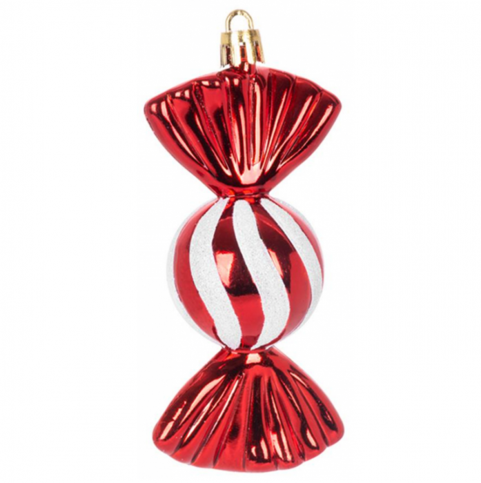 Set 4 globuri in forma de bomboane pentru bradul de Craciun, 11.5 cm, alb rosii, MagicHome [2]