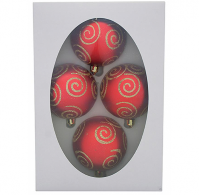 Set 4 globuri pentru bradul de craciun, MagicHome, rosii, diametru 7 cm [1]