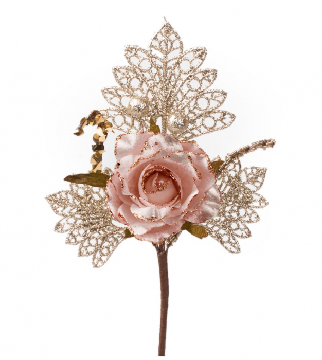 Set 6 Flori decorative roz-auriu pentru bradul de craciun, 26 cm, MagicHome [1]