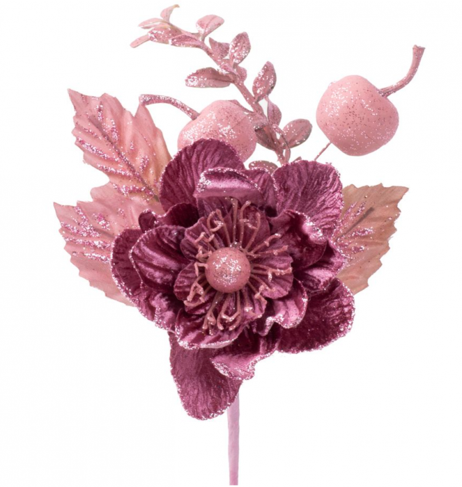 Set 6 Flori decorative roz pentru bradul de craciun, 22 cm, MagicHome [1]
