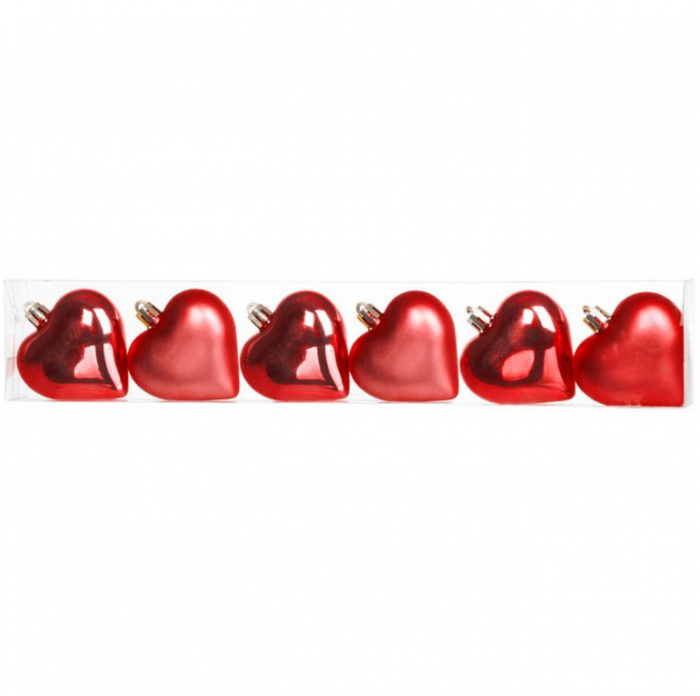 Set 6 globuri in forma de inima pentru bradul de craciun, rosii , diametru 6 cm, MagicHome [1]