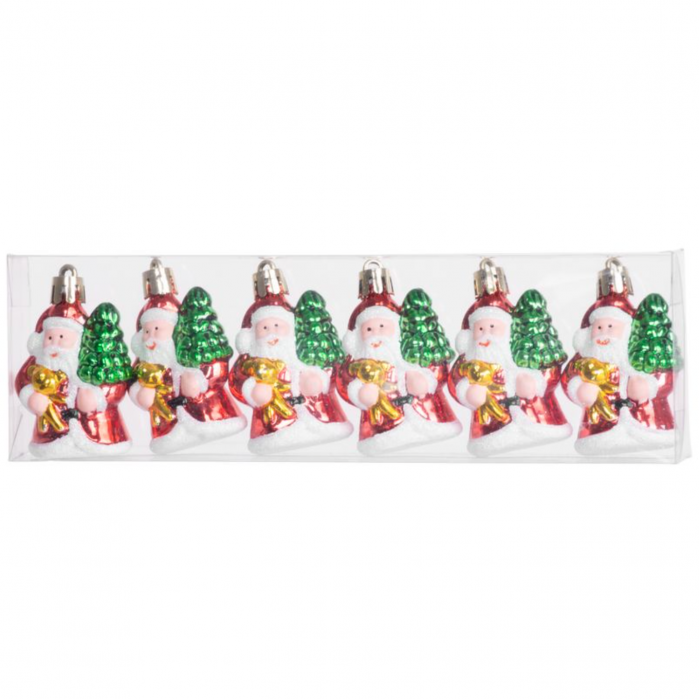 Set 6 globuri pentru bradul de craciun in forma de mos craciun, 6 cm, MagicHome [1]