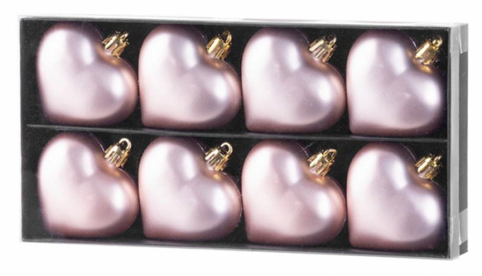 Set 8 globuri roz in forma de inima pentru bradul de Craciun, diametru 6 cm, plastic, MagicHome [1]