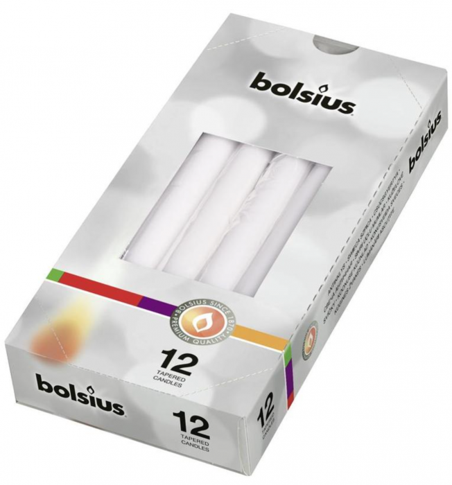 Set lumanari conice, clasice, Bolsius albe, 245/24 mm, 12 bucati [1]