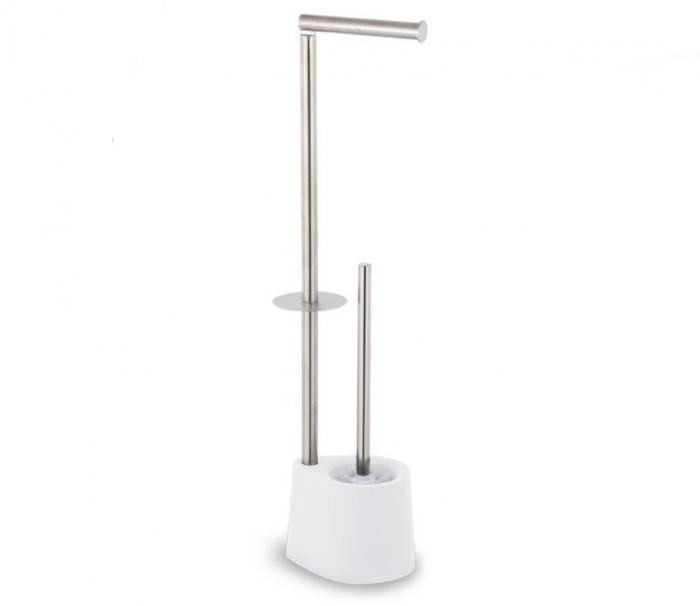Set suport hartie igienica si perie toaleta, Temsa, 66 x 22cm, Alb/Satin [1]