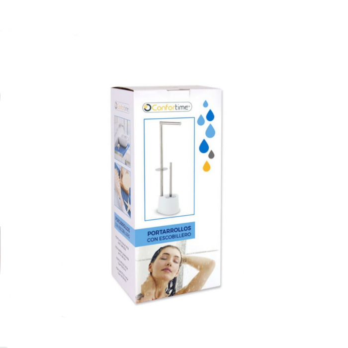 Set suport hartie igienica si perie toaleta, Temsa, 66 x 22cm, Alb/Satin [2]