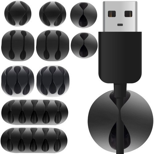 Set suport organizare cabluri, 10 bucati, 5 dimensiuni diferite, autoadeziv, negru [1]