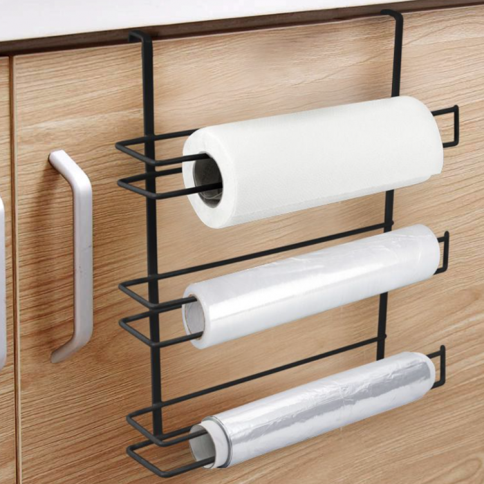 Suport 3 role bucatarie pentru usa dulapuri bucatarie, negru, 38x35x9cm, Confortime [3]
