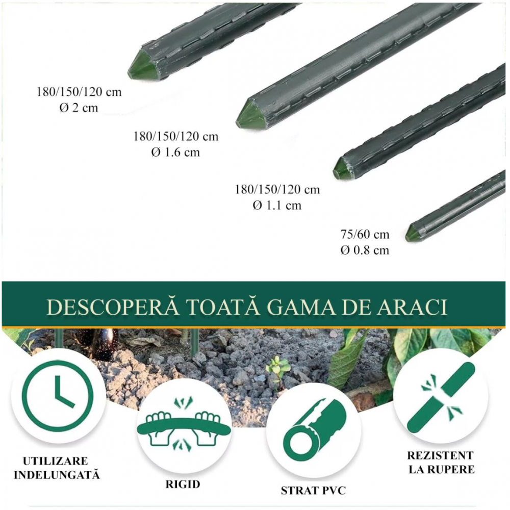 Arac metalic pentru plante și roșii 120 cm Strend Pro, suport verde PVC, 1.6 cm [4]