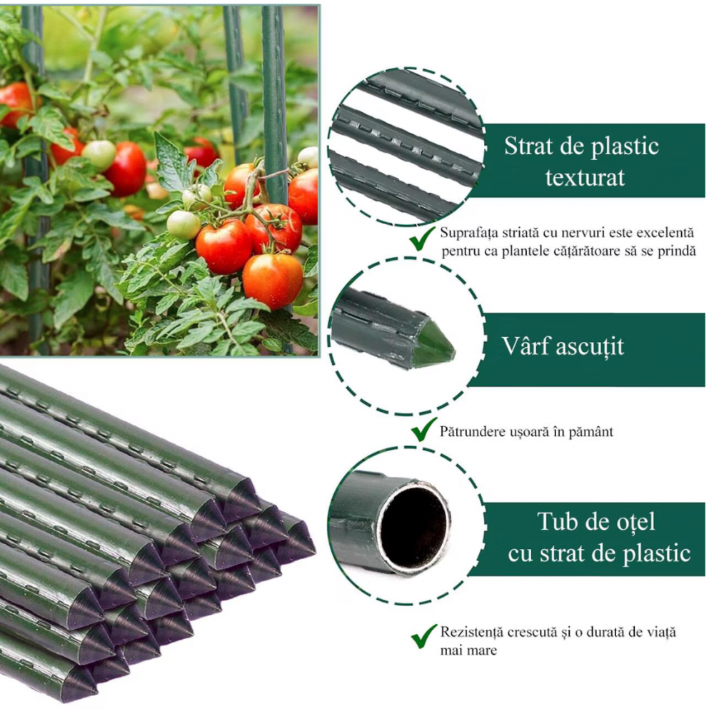 Arac metalic pentru plante și roșii 120 cm Strend Pro, suport verde PVC, 1.6 cm [3]