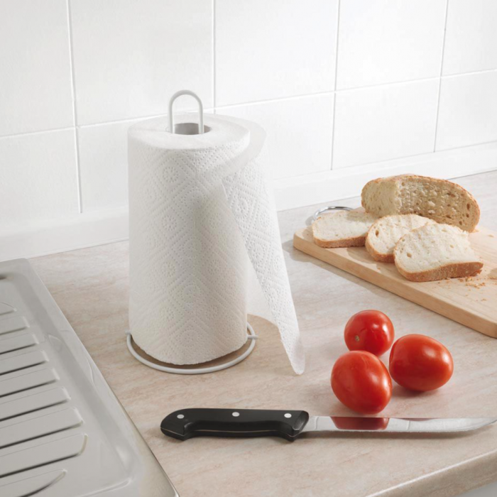 Suport metalic pentru rola hartie, prosoape de bucatarie, Wooow, alb, 31 cm inaltime [2]