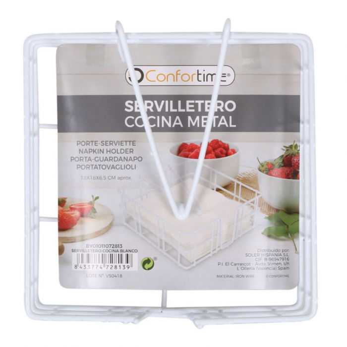Suport servetele metalic, alb, 18x18x6.5cm, Confortime [2]