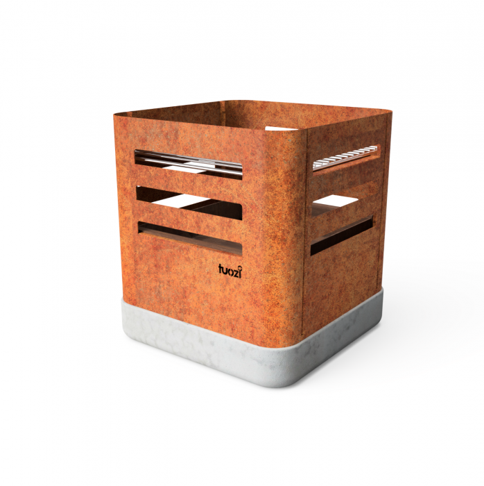 Fire Pit pentru grădină (focar exterior) Tharsis din oțel Corten și beton, focar exterior 37.5 × 37.5 × 40 cm [1]