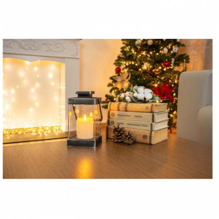 Felinar decorativ cu lumanare led pentru Craciun retro, negru, 3xAAA, plastic, 10x18,5 cm, MagicHome [1]