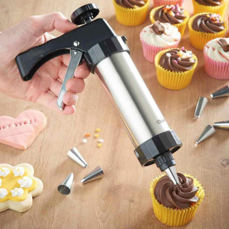 Aparat tip pistol, pentru biscuiti si ornare patiserie, 21 accesorii, inox, Quttin [5]