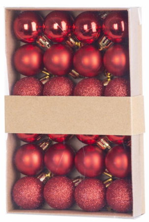 Set 24 de globuri rosii pentru Craciun din plastic, diametru 3 cm, magic home [0]