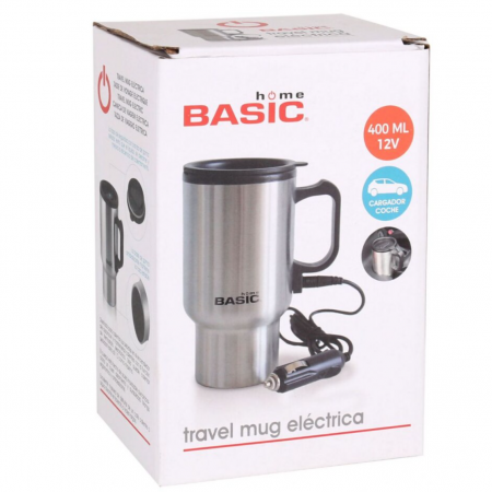 Cana termica pentru cafea/ceai, electrica, auto, inox, 400 ml, 12v, argintiu, Basic Home [1]