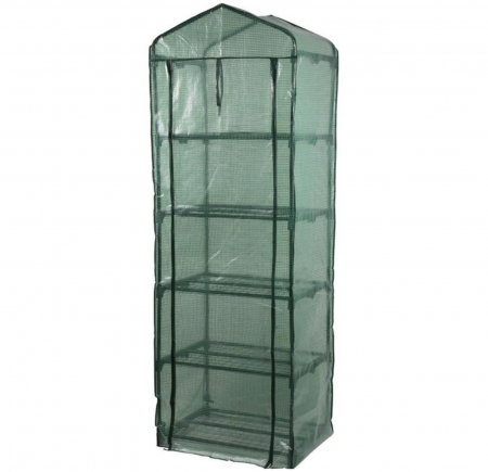 Mini sera pentru flori si legume, 5 nivele, cadru din metal, 69x49x200 cm, verde [1]