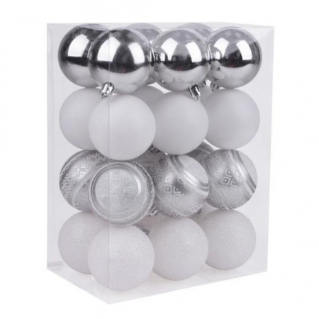 CRACIUN - Set 24 de globuri argintii pentru Craciun din plastic, magic home