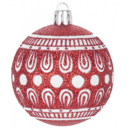 Set 8 globuri rosii cu ornamente albe, magic home [2]