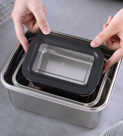 Caserola din inox cu capac ermetic siliconat, 20 x 14 x 6.5 cm, Quttin [4]