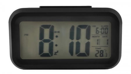 Ceas desteptator digital, negru, amanare, data, lumina de fundal, senzor de lumina, temperatura [3]