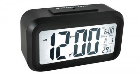 Ceas desteptator digital, negru, amanare, data, lumina de fundal, senzor de lumina, temperatura [6]