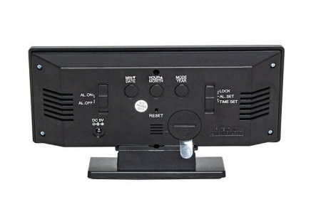 Ceas desteptator multifunctional, Iso Trade, Plastic, Functie de termometru/snooze, Aspect de oglinda, 19x10 cm, Negru [3]