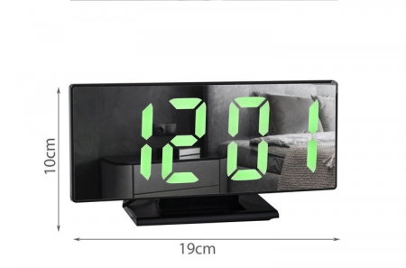 Ceas desteptator multifunctional, Iso Trade, Plastic, Functie de termometru/snooze, Aspect de oglinda, 19x10 cm, Negru [4]
