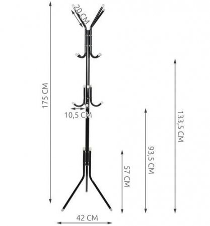 Cuier pentru hol, Ruhhy, tip pom, 3 nivele, 12 agatatori, metal, negru, 175cm, negru [4]