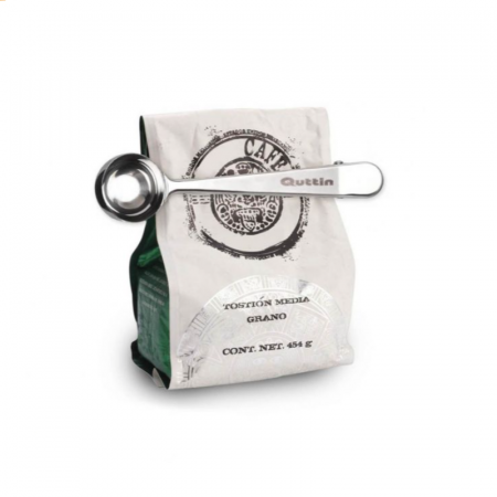 Cupa pentru masurarea boabelor de cafea, cu clema pentru inchiderea pungilor de cafea, inox, 16x3.5cm, Quttin [1]