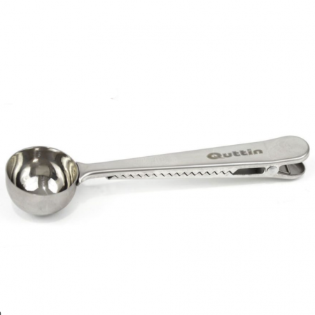Cupa pentru masurarea boabelor de cafea, cu clema pentru inchiderea pungilor de cafea, inox, 16x3.5cm, Quttin [0]