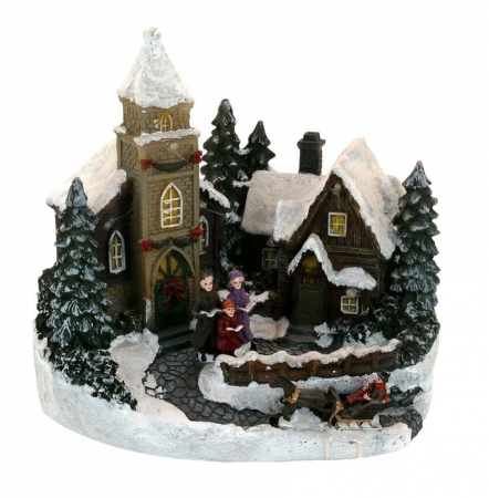 Decoratiune Craciun muzicala, polirasina, sat cu colindatori, LED, 3xAA, 19.5x12.8x18 cm, Magic Home [1]