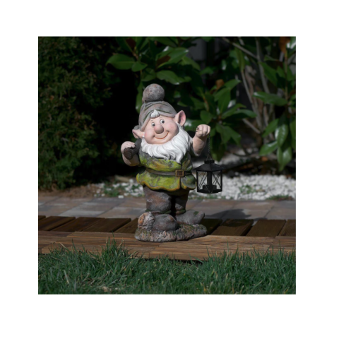 Decoratiune gradina, ceramica, pitic cu felinar si harlet, 25x20x45 cm [4]