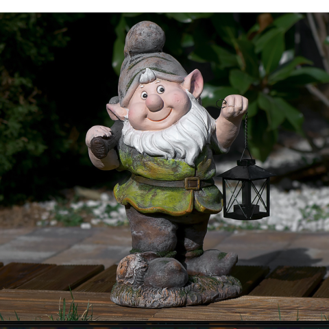 Decoratiune gradina, ceramica, pitic cu felinar si harlet, 25x20x45 cm [2]