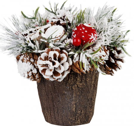 Decoratiune ikebana MagicHome Crăciun, cu cetină de brad acoperită de zăpadă, imitație lemn, 18 cm [0]