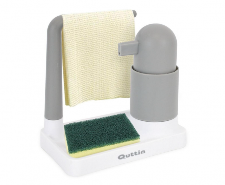 Dispenser detergent vase cu suport burete și lavetă Quttin, organizator chiuvetă, 19.5×11.8×20 cm [2]