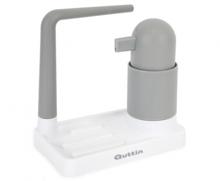 Dispensere - Dispenser detergent vase cu suport burete și lavetă Quttin, organizator chiuvetă, 19.5×11.8×20 cm