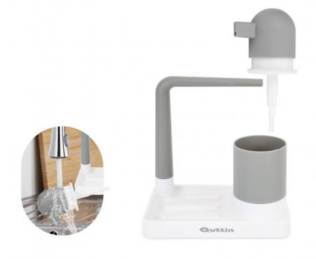 Dispenser detergent vase cu suport burete și lavetă Quttin, organizator chiuvetă, 19.5×11.8×20 cm [3]