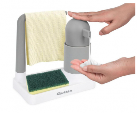 Dispenser detergent vase cu suport burete și lavetă Quttin, organizator chiuvetă, 19.5×11.8×20 cm [1]