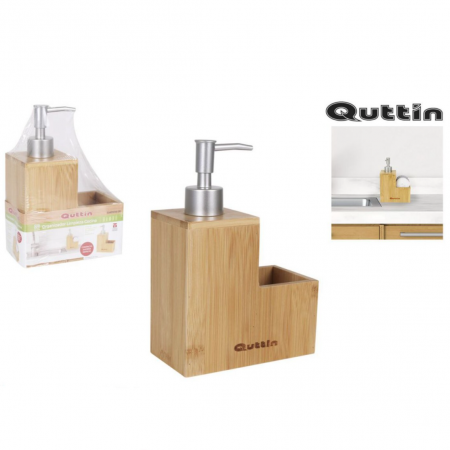 Dispenser detergent lichid si burete pentru vase din lemn, Quttin, 13.4x7x19.5cm [3]