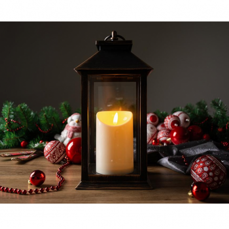 Figurine si decoratiuni Craciun - Felinar cu lumanare led, negru, LED, 3xAAA, 11x11x40 cm, MagicHome