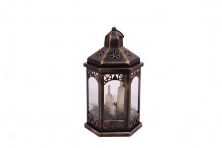 Felinar cu lumanari led, bronz, pentru Craciun, MagicHome, alb, 3xAAA, plastic, 18x15x32 cm [1]