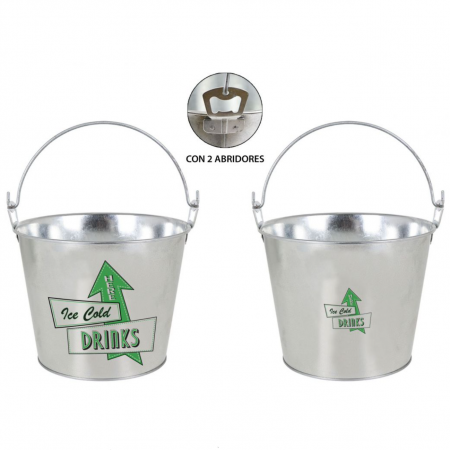 Galeata din otel galvanizat pentru servire bere cu deschizator sticle integrat, "ice cold drinks here", 5 litrii, 23x17x18 cm, Privilege [3]