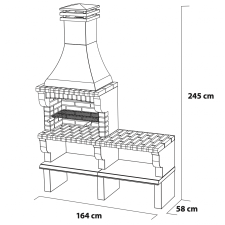 Gratar pentru gradina MAIPU PLUS XL cu banc de lucru din beton si caramida, 165 × 58 × 245 cm [1]
