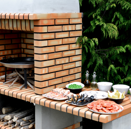 Gratar pentru gradina sines XL cu banc de lucru din beton si caramida, 178 × 70 × 255 cm [5]