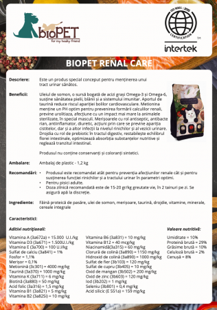 Hrana uscata cu pui pentru pisici sterilizate, cu probleme renale sau probleme ale tractului urinar, Biopet Renal Health Care, 1.2 Kg [1]