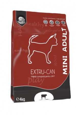 Articole animale - Hrana uscata pentru caini adulti de talie mica si foarte mica, EXTRU CAN, cu vita, 4 Kg