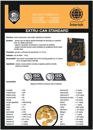 Hrana uscata pentru caini adult de talie marei, Extru CAN Standard, 10 Kg [2]
