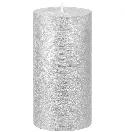 Lumanari si candele - Lumanare decorativa argintie cu efect metalic, MagicHome de craciun 6.9x13 cm